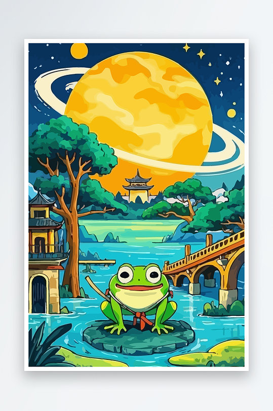 青蛙战士夜景图标插画元素-众图网