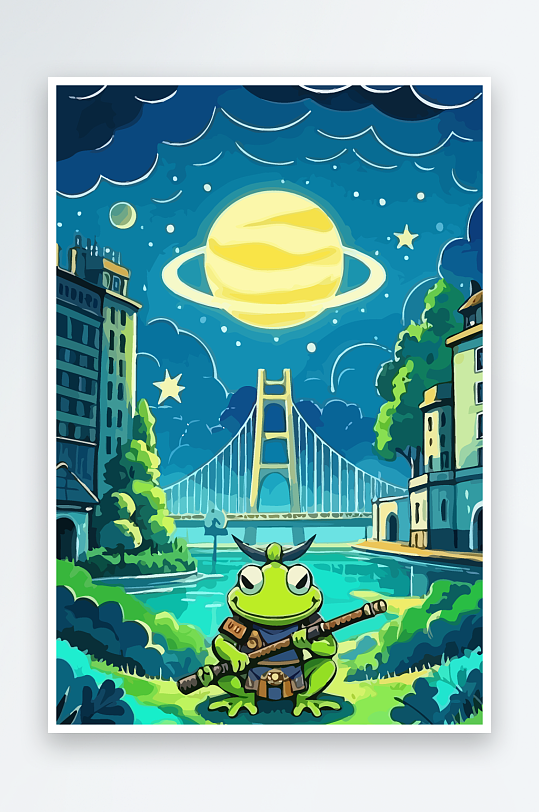 青蛙战士夜景图标插画元素-众图网