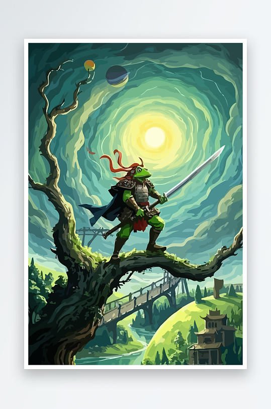 青蛙战士夜景图标插画元素-众图网