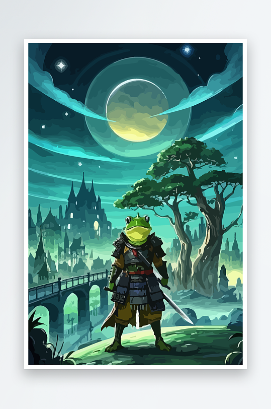 青蛙战士夜景图标插画元素-众图网