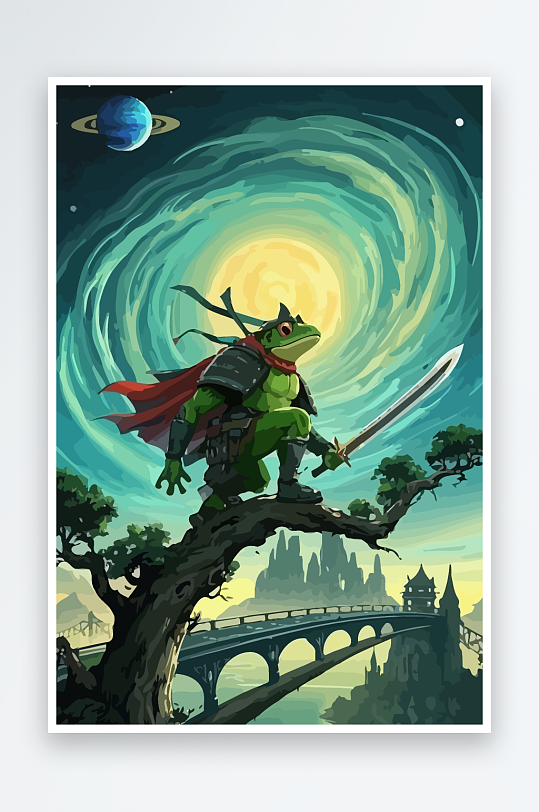 青蛙战士夜景图标插画元素-众图网