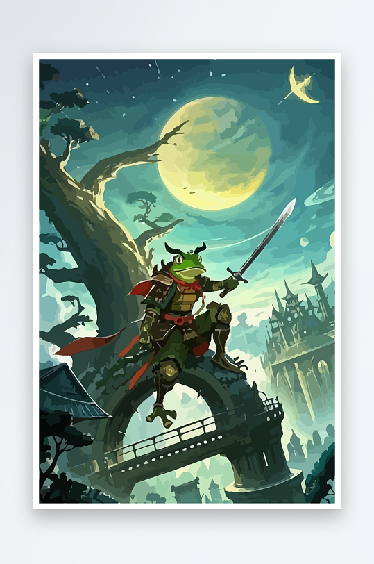 青蛙战士夜景图标插画元素-众图网