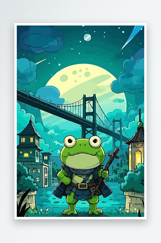 青蛙战士夜景图标插画元素-众图网