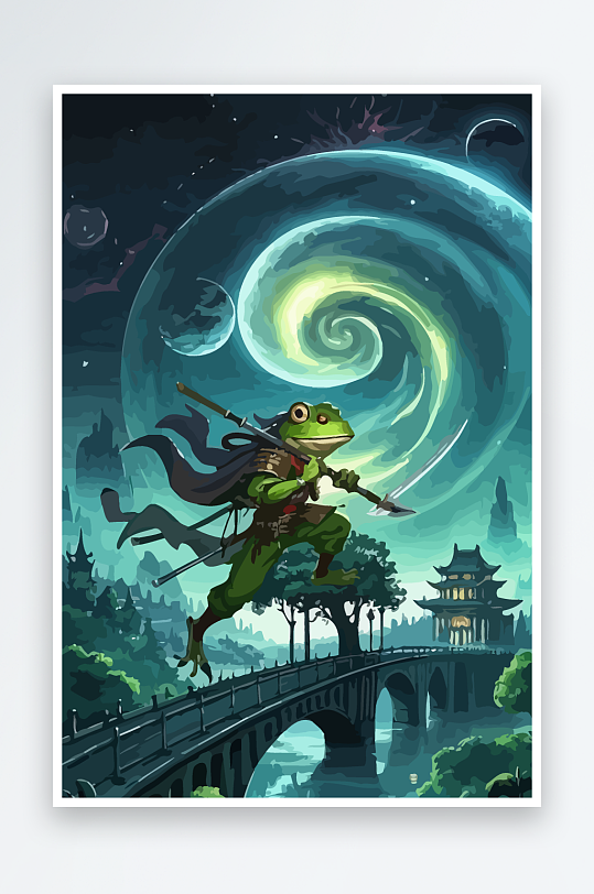 青蛙战士夜景图标插画-众图网