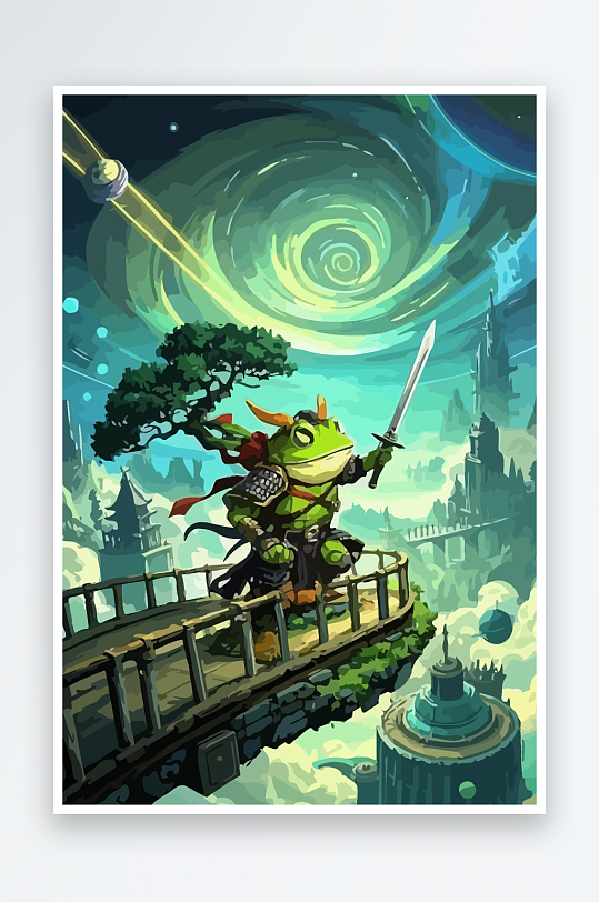 青蛙战士夜景图标插画-众图网