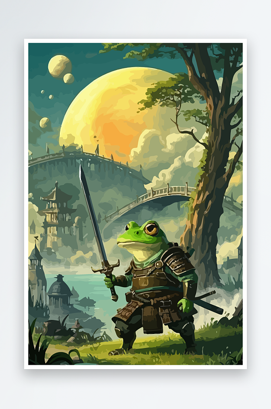 青蛙战士夜景图标插画-众图网