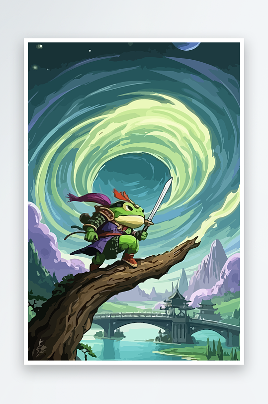 青蛙战士夜景图标插画-众图网