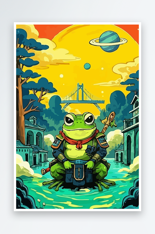 青蛙战士夜景图标插画-众图网