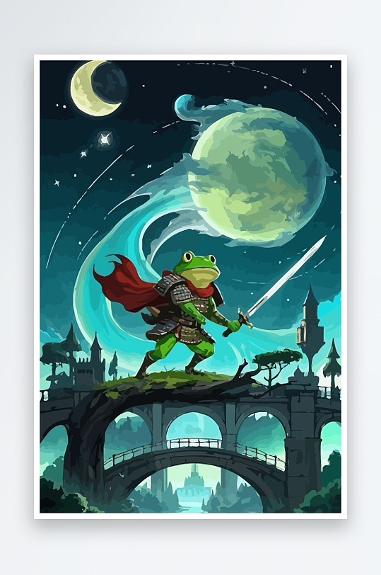 青蛙战士夜景图标插画-众图网