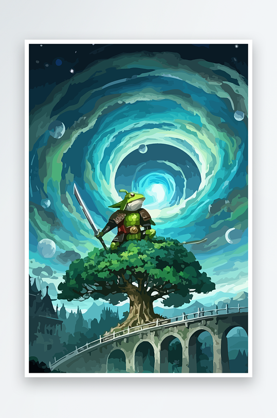 青蛙战士夜景图标插画-众图网
