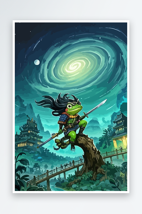 青蛙战士夜景图标插画元素-众图网