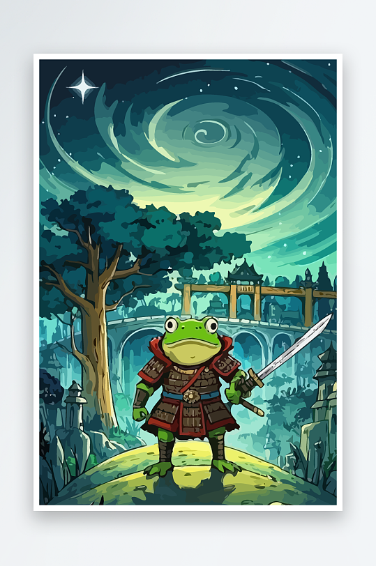 青蛙战士夜景图标插画元素-众图网