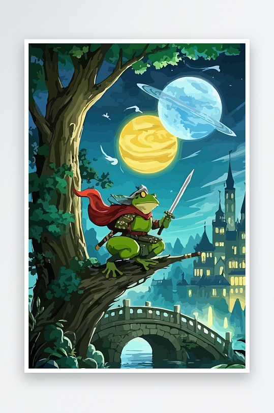 青蛙战士夜景图标插画元素-众图网