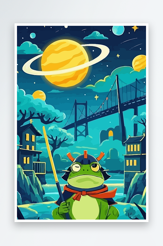 青蛙战士夜景图标插画元素-众图网