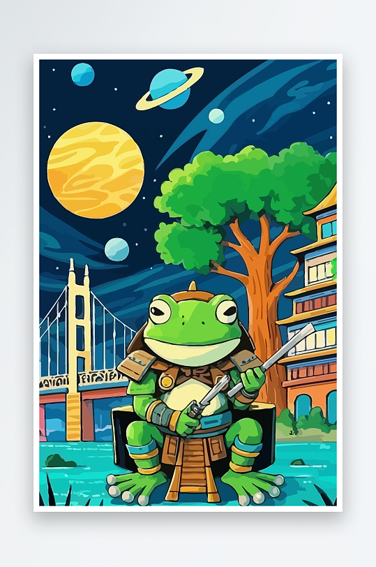 青蛙战士夜景图标插画元素-众图网