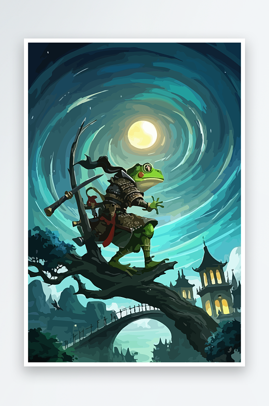 青蛙战士夜景图标插画元素-众图网