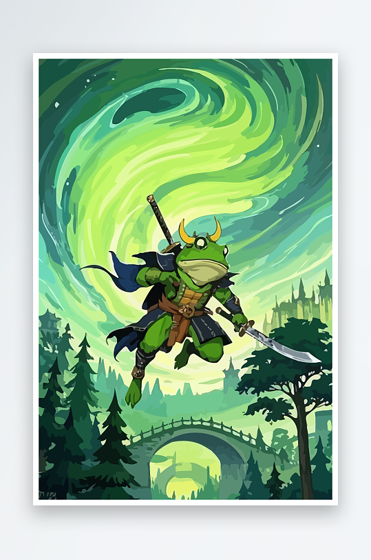 青蛙战士夜景图标插画元素-众图网