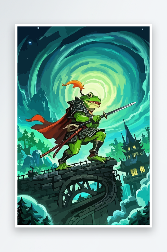 青蛙战士夜景图标插画元素-众图网