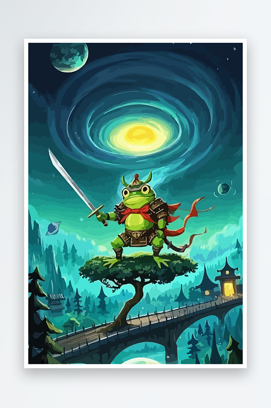 青蛙战士夜景图标插画元素-众图网