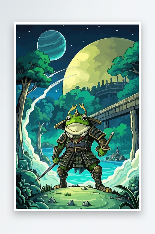 青蛙战士夜景图标插画元素-众图网
