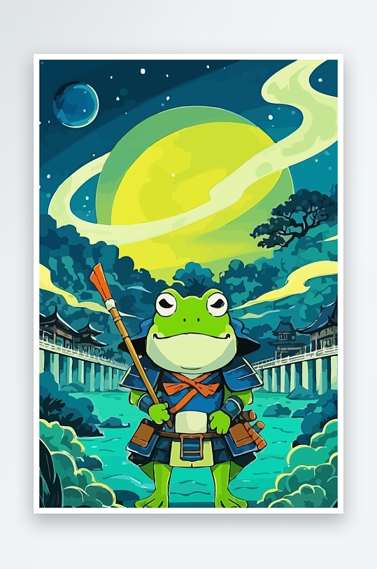 青蛙战士夜景图标插画元素-众图网