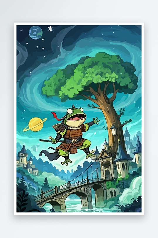 青蛙战士夜景图标插画-众图网