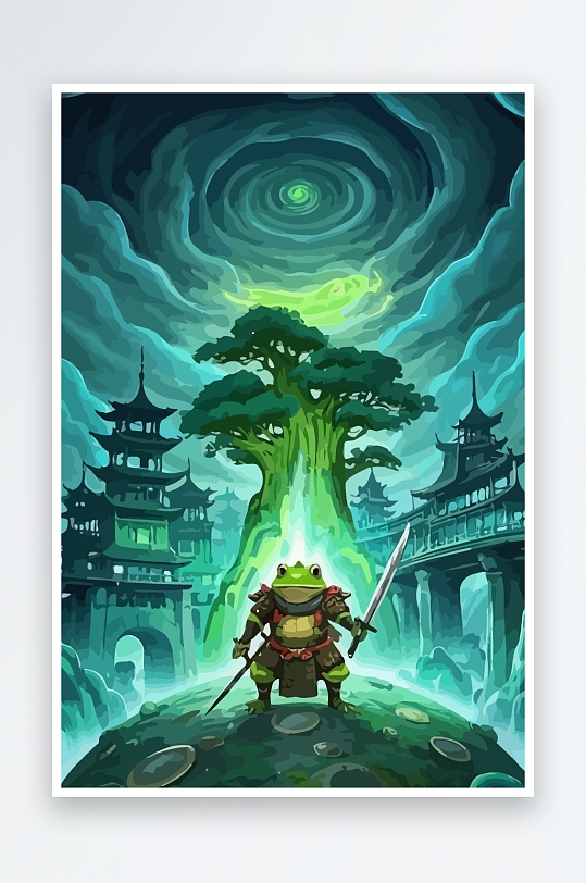 青蛙战士夜景图标插画-众图网