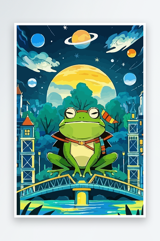 青蛙战士夜景图标插画-众图网