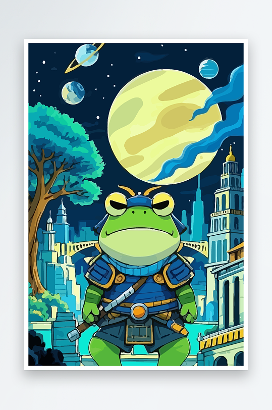 青蛙战士夜景图标插画-众图网