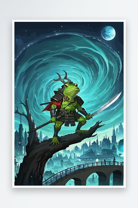 青蛙战士夜景图标插画元素-众图网