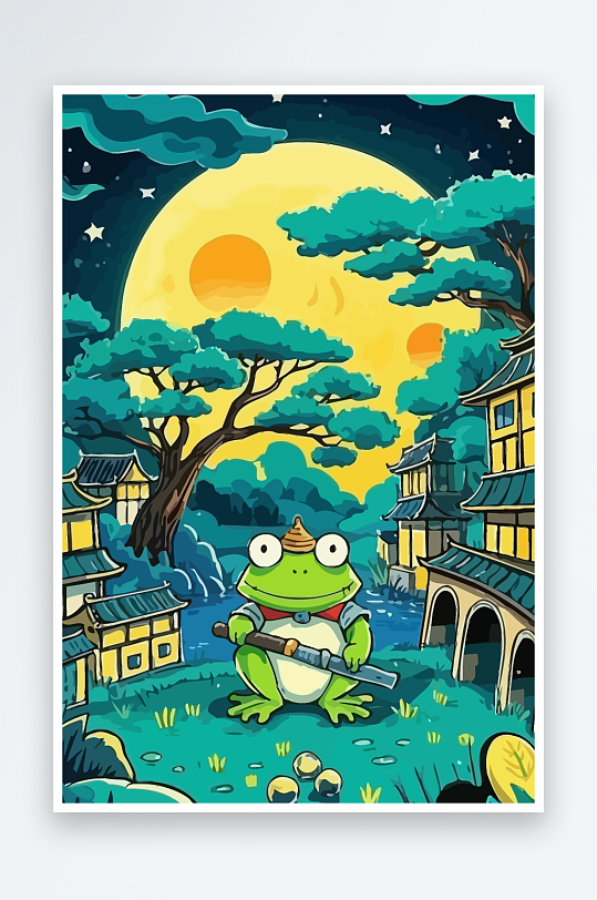青蛙战士夜景图标插画元素-众图网