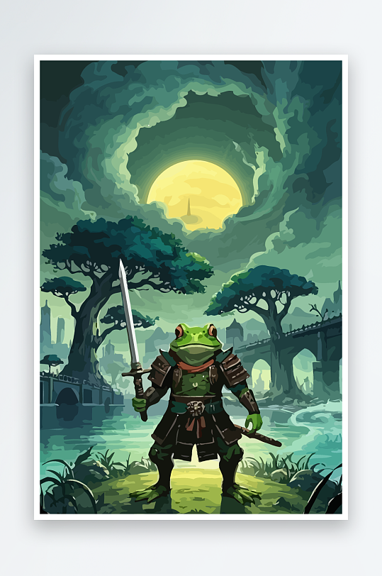 青蛙战士夜景图标插画元素-众图网
