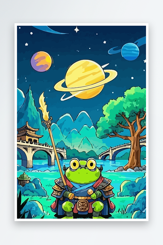 青蛙战士夜景图标插画元素-众图网