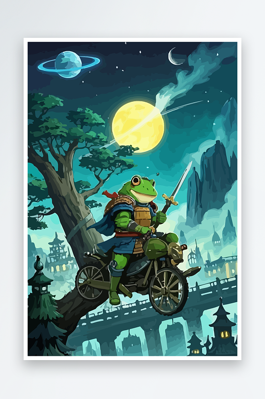 青蛙战士夜景图标插画元素-众图网