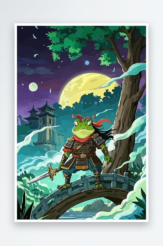 青蛙战士夜景图标插画元素-众图网