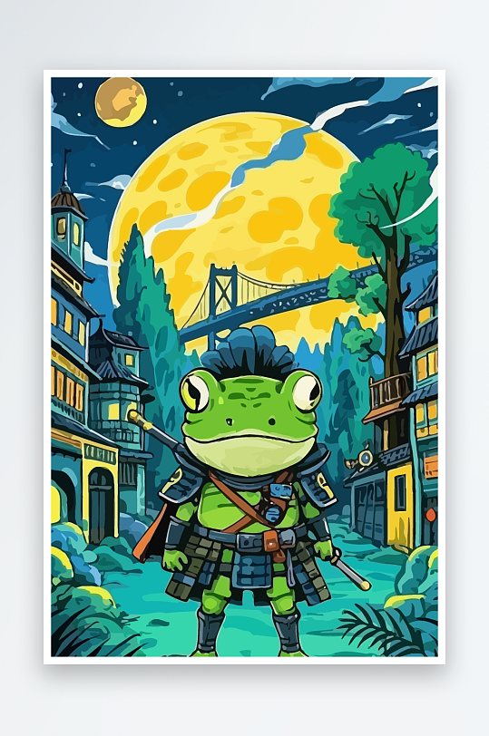 青蛙战士夜景图标插画-众图网