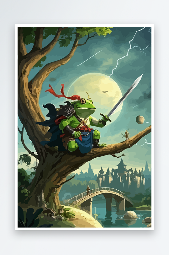 青蛙战士夜景图标插画-众图网