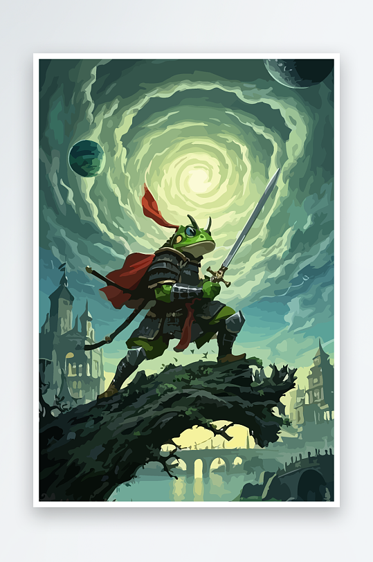 青蛙战士夜景图标插画-众图网