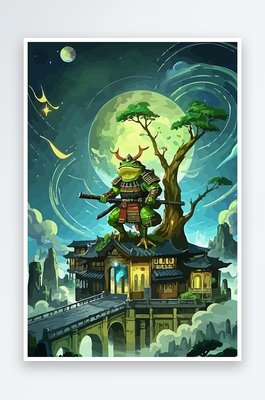 青蛙战士夜景图标插画-众图网