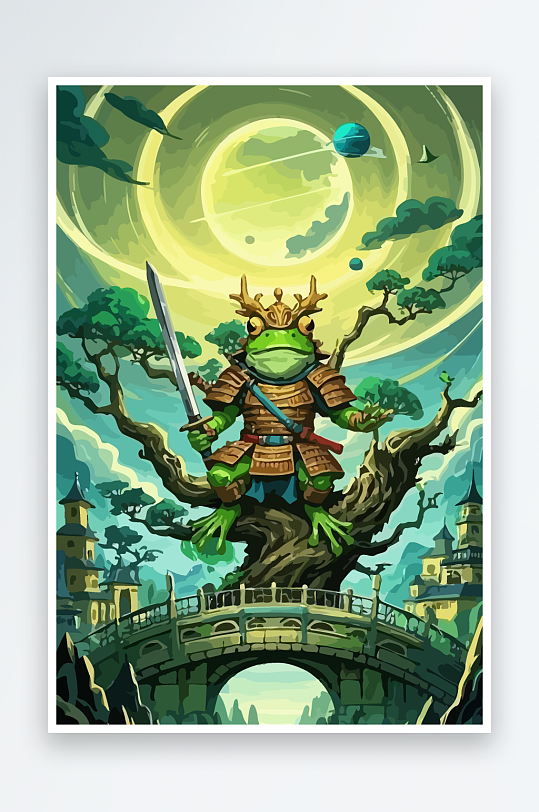 青蛙战士夜景图标插画元素-众图网