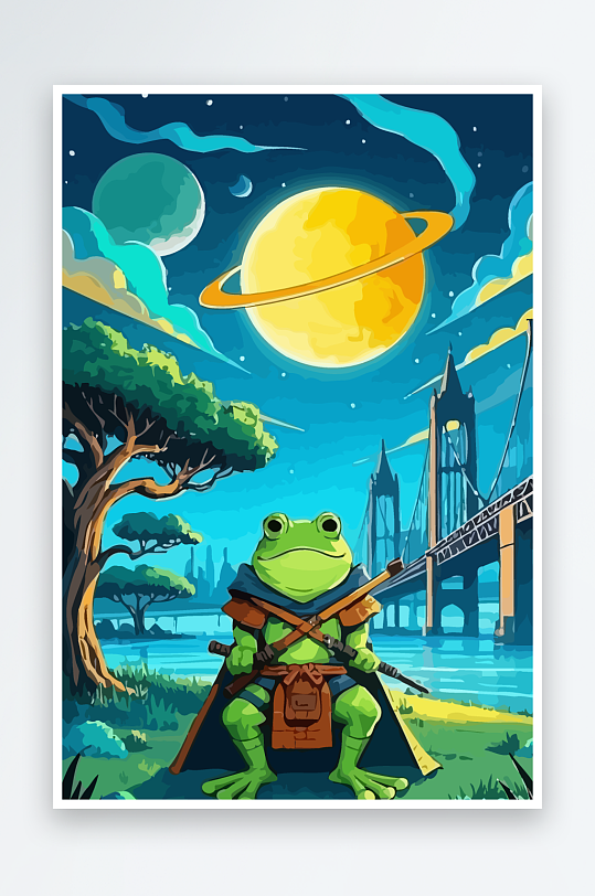 青蛙战士夜景图标插画元素-众图网