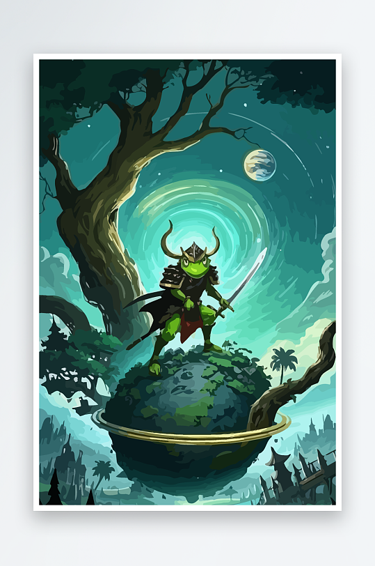 青蛙战士夜景图标插画元素-众图网