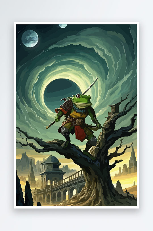 青蛙战士夜景图标插画元素-众图网