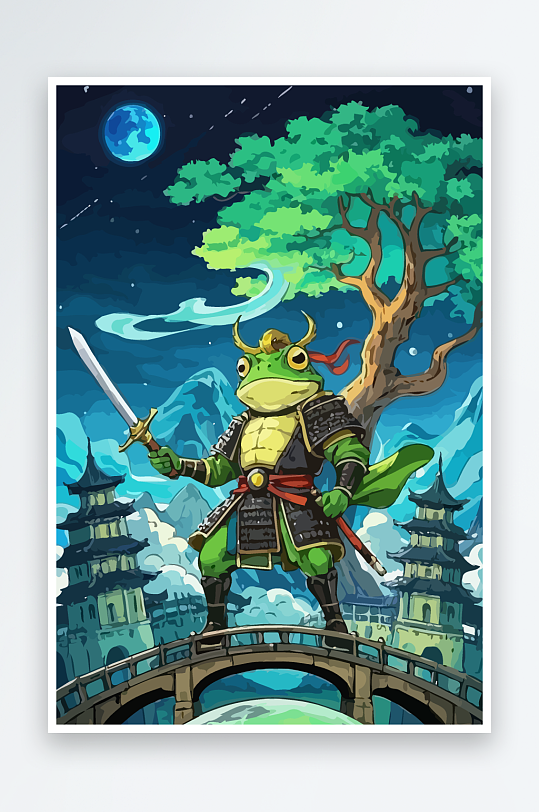 青蛙战士夜景图标插画元素-众图网