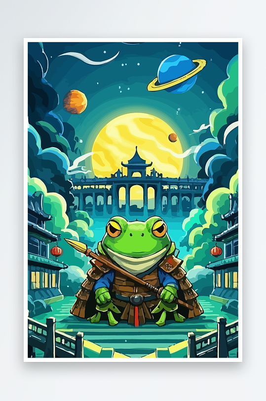 青蛙战士夜景图标插画元素-众图网