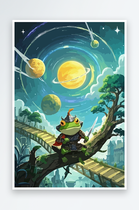 青蛙战士夜景图标插画-众图网
