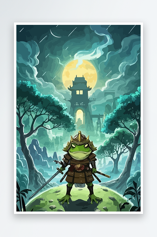 青蛙战士夜景图标插画-众图网