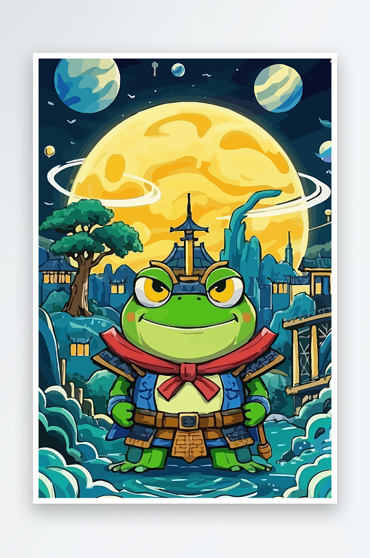 青蛙战士夜景图标插画-众图网