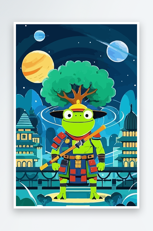 青蛙战士夜景图标插画-众图网