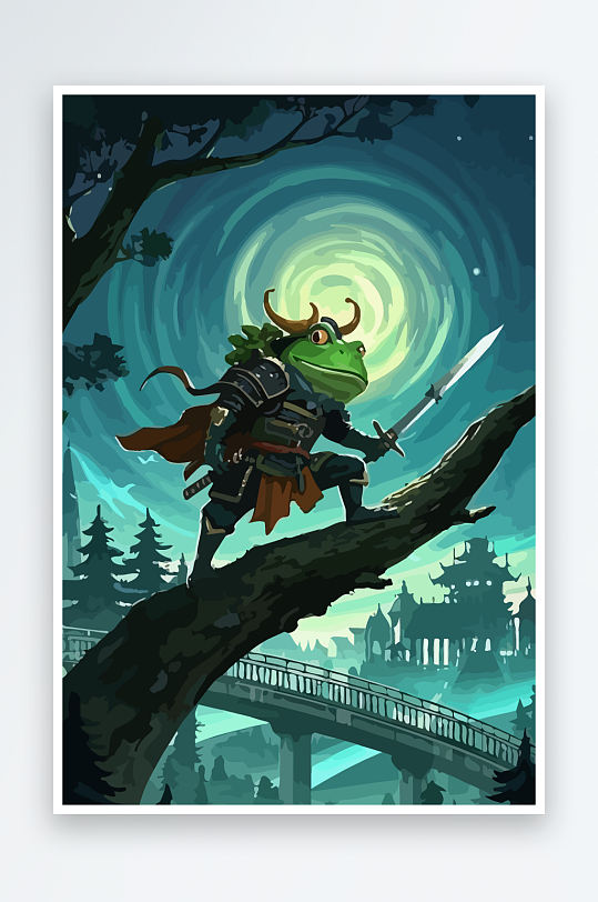 青蛙战士夜景图标插画-众图网